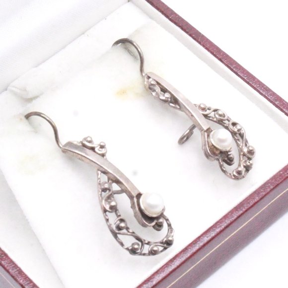 Sterling Silver Marked VS & Dollar Sign Music Note Freshwater Pearl Dangle Long - Picture 11 of 11